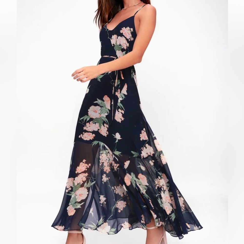 Lulu’s Feeling Freesia Navy Blue Floral Print Maxi Dress Large - Picture 11 of 12